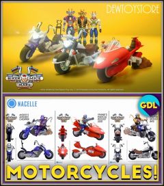 [IN STOCK] The Nacelle Company 7" 1/12 Scale Action Figure - Biker Mice From Mars - Throttle / Modo / Vinnie Motorbikes (Motorcycles Only) (Set of 3)